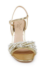 Gold Textile | Fanny Pearl Stiletto Heel Sandals Front