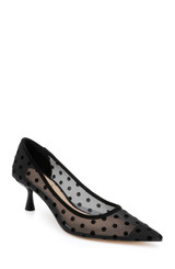 Black Microsuede | Elena Cap Toe Mesh Pumps Front Side