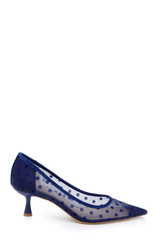 Navy Microsuede | Elena Cap Toe Mesh Pumps Side