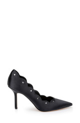Black | Eleni Satin Pointed Toe Scallop Pumps Side