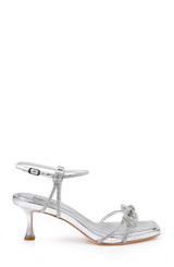 Silver Leather | Dandelion Ankle Strap Kitten Heel Sandals Side
