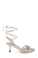 Silver Leather | Darlyn Ankle Tie Mid Heel Sandals Side