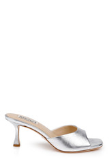 Silver Leather | Draya Open Toe Mid Heel Mules Side