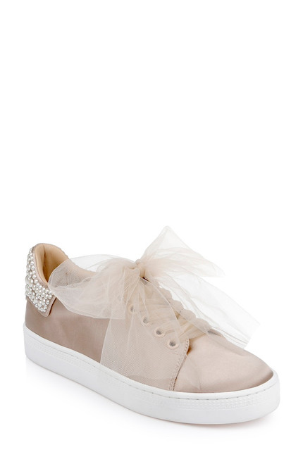 Soft Nude | Gem Dressy Satin Sneakers Front Side Soft Nude | Gem Dressy Satin Sneakers Front Side