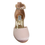 Pink Sat| Girls’ Low-Heeled Signature Dress Shoe with Rhinestone Ankle Strap