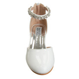 White Patent | Girls’ Low-Heeled Signature Dress Shoe with Rhinestone Ankle Strap