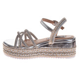 Silver | Girls' Metallic and Raffia Sandals Left Side