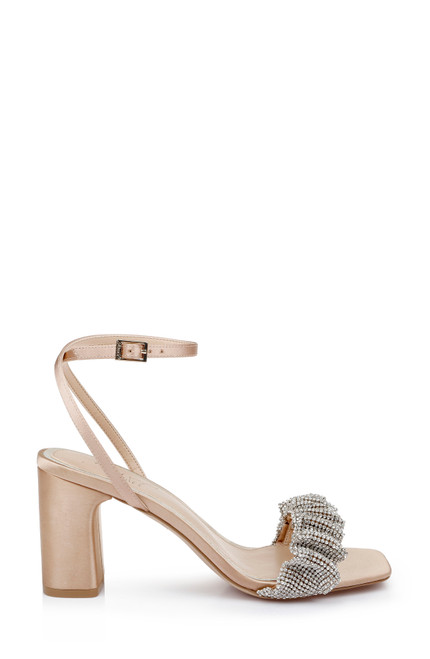 Almond Nude | Rita Bejeweled Strap Block Heel