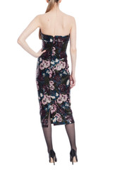 Navy Multi | Strapless Beaded and Sequin Floral Midi Dress Back