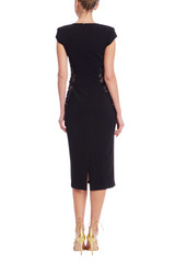 Black | Black Beaded Lace Sheath Dress Back