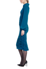 Navy | Long Sleeve Ruched Collared Cocktail Dress Side