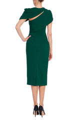Dark Emerald | Draped Pleated Cap Sleeve Sheath Dress Back