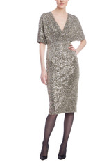 Gunmetal | Short Sleeve Sequin Cocktail Dress Front