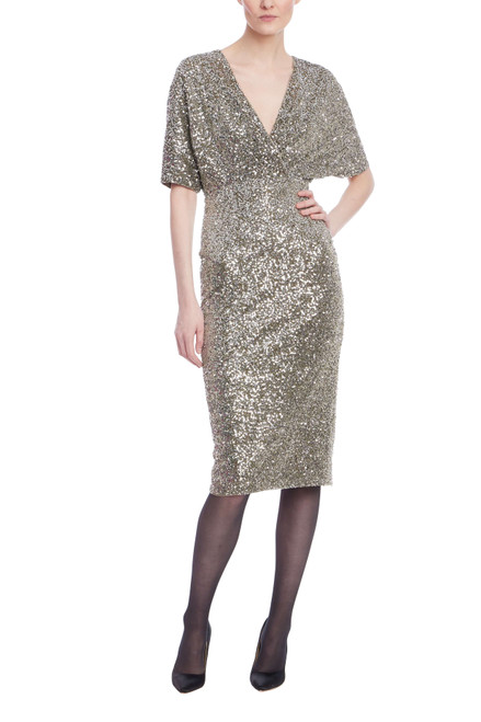 Gunmetal | Short Sleeve Sequin Cocktail Dress Front Gunmetal | Short Sleeve Sequin Cocktail Dress Front