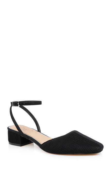 Black Fabric | Stacy Low Block d'Orsay Pumps Front Side Black Fabric | Stacy Low Block d'Orsay Pumps Front Side